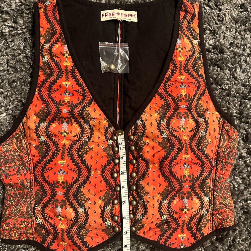 Free People Women Gemini Quilted Vest Top Floral Rust Combo Boho Festival XS S M - Picture 9 of 10